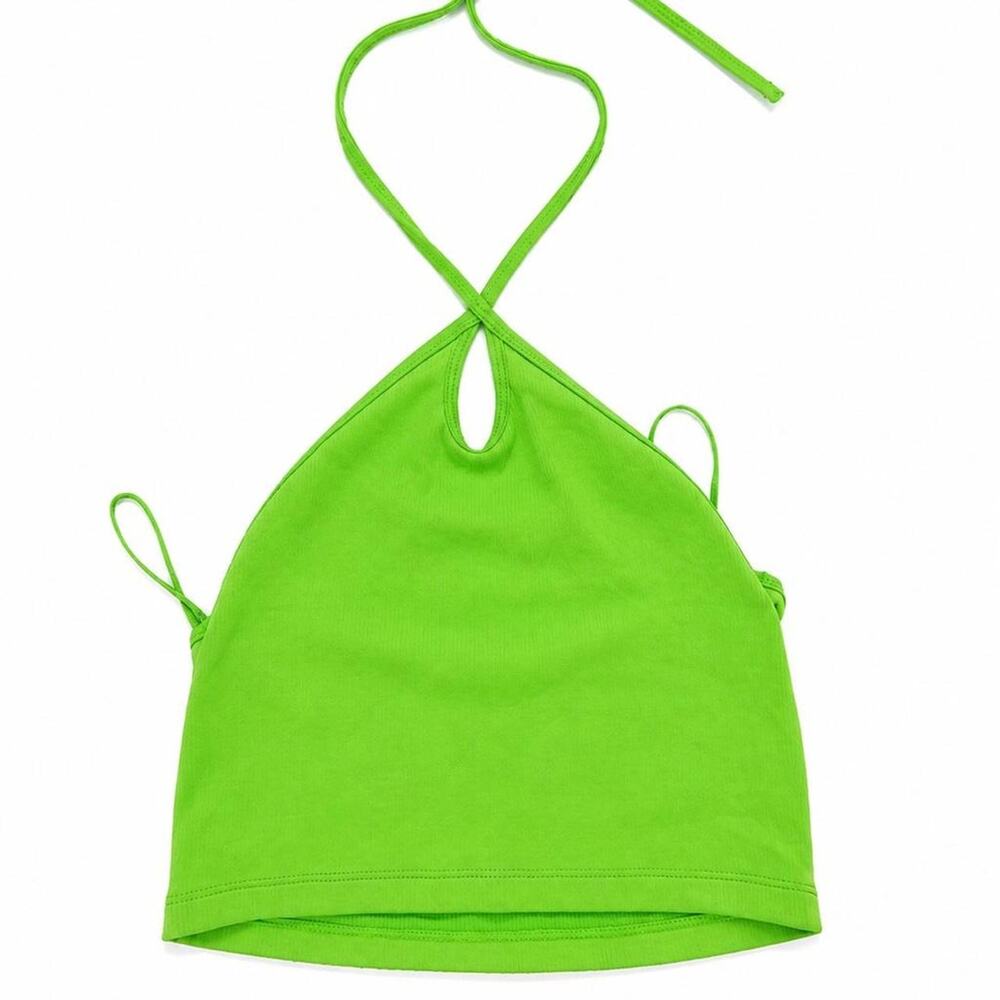 ZARA Neon green halter neck cropped top Women Sz Small S